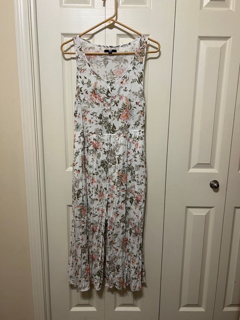Frye White Floral Print Top with Pink & Olive Accents